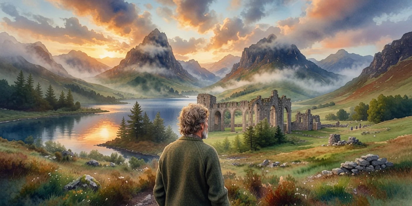 My Dad, Kim Kemp, looking out over a Welsh valley at first light